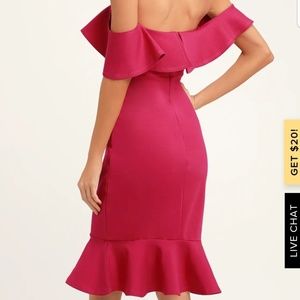 Lulus magenta off the shoulder dress. Small